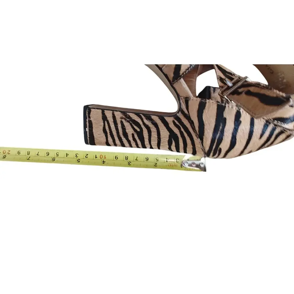 Gianni Bini Leopard Tiger Print Calf Hair Platform Block Heel Sandals 9.5M